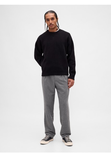Erkek Gri Yün Karışımlı Relaxed Straight Pantolon