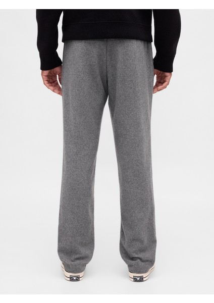 Erkek Gri Yün Karışımlı Relaxed Straight Pantolon fırsatları