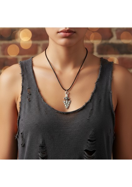 Antik Ok Ucu Gümüş Kaplama Düz Zincir Kolye