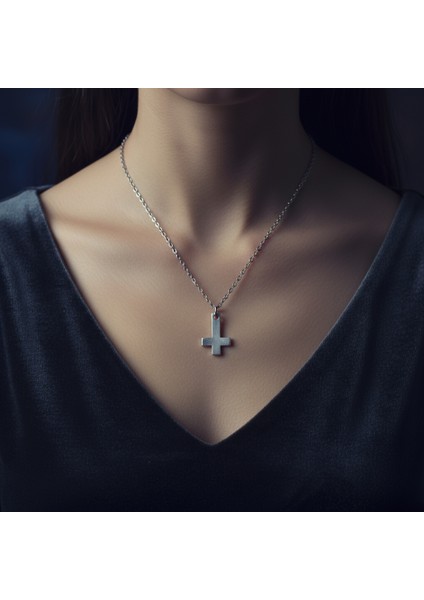 Minimal Ters Haç Gümüş Kaplama Düz Zincir Kolye fiyatları