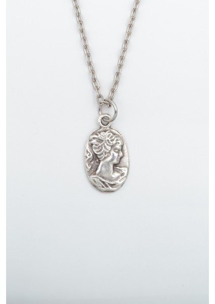 Vintage Cameo Gümüş Kaplama Düz Zincir Kolye