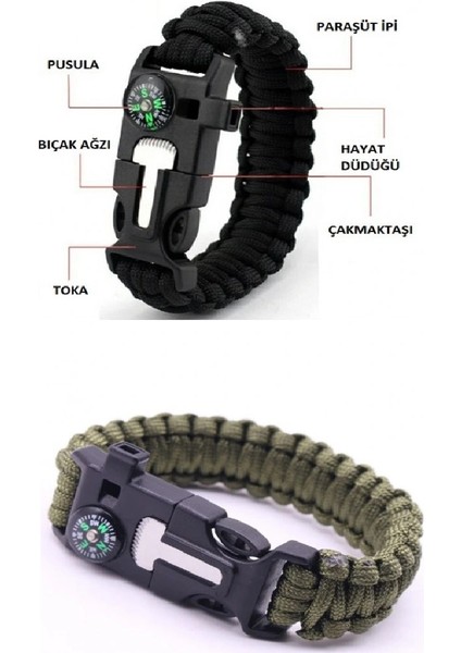 Düdük Pusula Çakmaktaşı Paraşüt Ipi Hayatta Kalma Bilekliği fırsatları