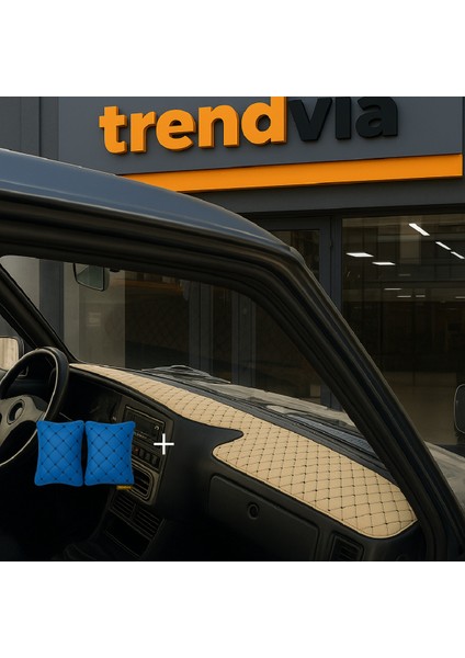 Tofaş Şahin Doğan Kartal Yüksek Ön Göğüs Bej-Siyah Torpido Kılıfı / Mavi-Siyah Boyun Yastığı