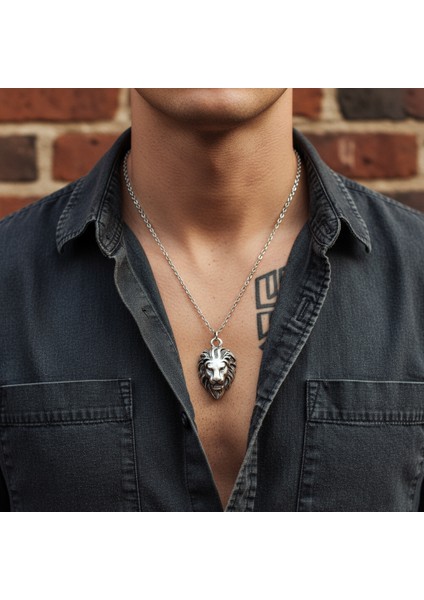 Aslan Gümüş Kaplama Düz Zincir Kolye