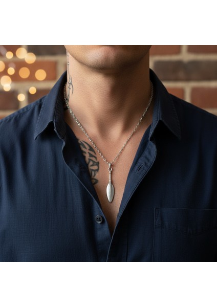 Mızrak Ucu Gümüş Kaplama Düz Zincir Kolye