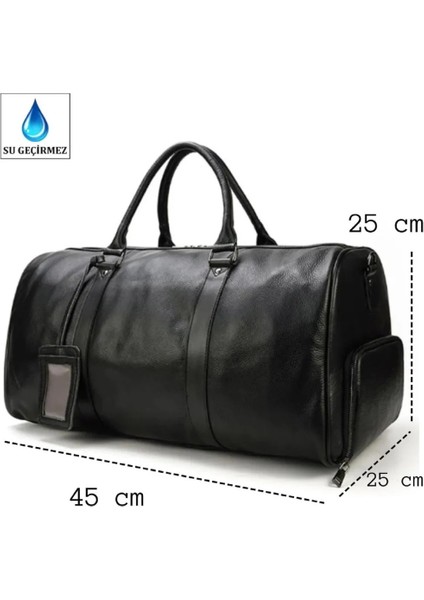 Spor Çantası Ayakkabı Bölmeli Seyahat Deri Siyah fırsatları