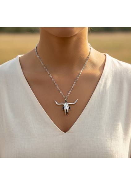 Boğa - Kuru Kafa Gümüş Kaplama Düz Zincir Kolye fiyatları