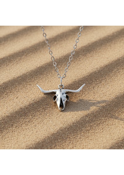 Boğa - Kuru Kafa Gümüş Kaplama Düz Zincir Kolye modelleri