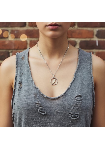 Şimşek - The Flash Gümüş Kaplama Düz Zincir Kolye fiyatları