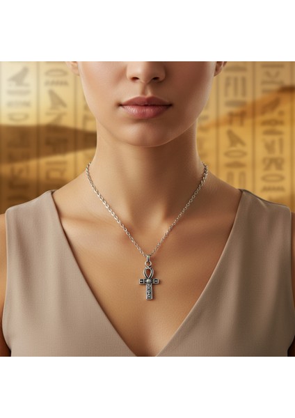 Ankh Anahtarı - Nil'in Anahtarı Gümüş Kaplama Düz Zincir Kolye fiyatları