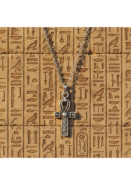 Ankh Anahtarı - Nil'in Anahtarı Gümüş Kaplama Düz Zincir Kolye fırsatları