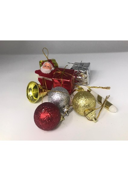 Yılbaşı Için 9'lu Küçük Karışık Çam Ağacı Süsleri Seti, Renkli ve Şık Dekorasyon