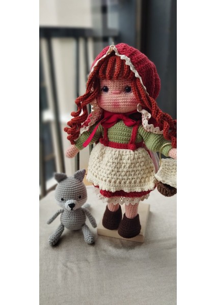 Kırmızı Başlıklı Kız Organik Örgü Bebek 27CM