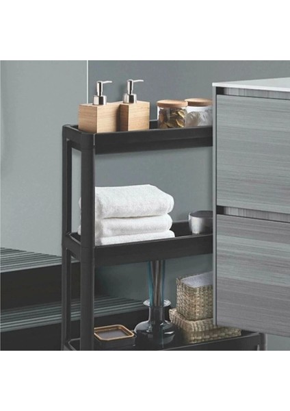 Çok Amaçlı 3 Katlı Tekerlekli Siyah/beyaz Plastik Raf