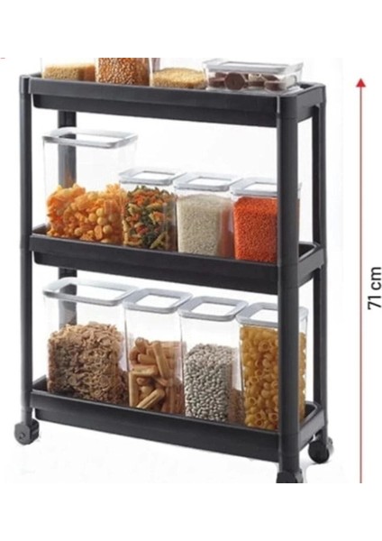 Çok Amaçlı 3 Katlı Tekerlekli Siyah/beyaz Plastik Raf fiyatları