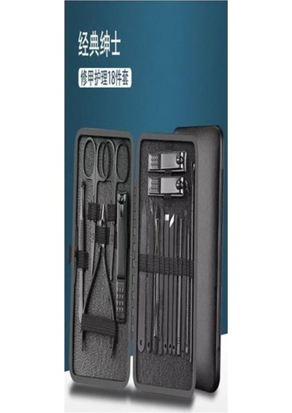Sunup SN-27099 Siyah Paslanmaz Çelik 18IN1 Profesyonel Manikür Tırnak Seti