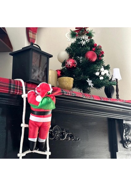 87 cm 2'li Noel Baba Tırmanan Süsleri, Yılbaşı Vitrin ve Çam Ağacı Süsleri