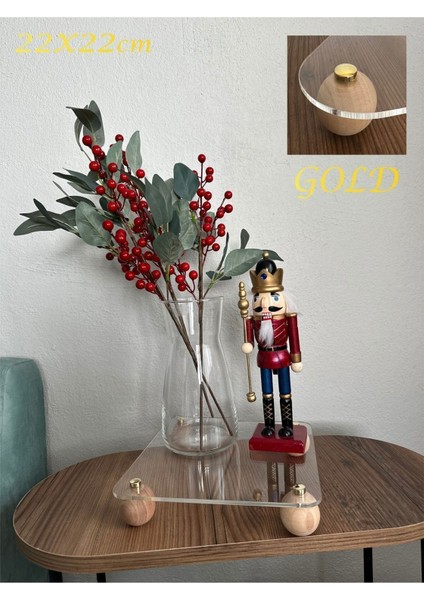 Turuncu Ahşap Top Ayaklı Şeffaf Düzenleyici, Şık ve Fonksiyonel Organizer.