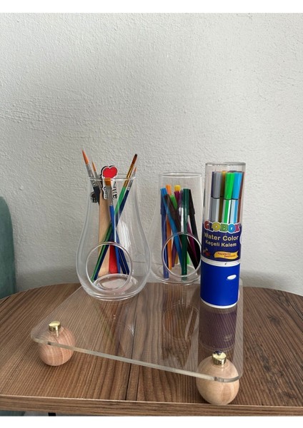 Turuncu Ahşap Top Ayaklı Şeffaf Düzenleyici, Şık ve Fonksiyonel Organizer. fırsatları