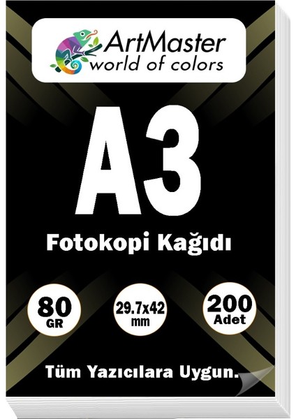 A3 Fotokopi Kağıdı 200 Adet 80 gr 29,7X42 cm Artmaster A3 Boy Fotokopi Kağıdı Yazıcı Kağıdı 200 Lü
