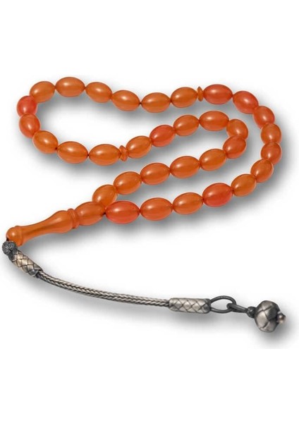 Hk Sıkma Kehribar Tesbih Gümüş Kazaz Püsküllü |gümüş Takı Hediyelik Ürünler