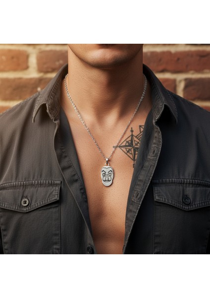 La Casa De Papel - Salvador Dali Gümüş Kaplama Düz Zincir Kolye