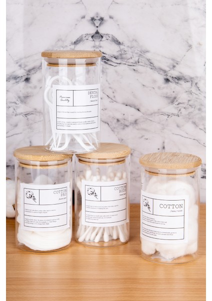 Turuncu Bambu Kapaklı Cam Kavanoz, 4'lü, 250ML, Banyo Düzenleyici