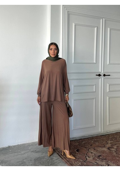 Tesettür Piliseli Pantolon Tunik Sandy Ikili Takım modelleri