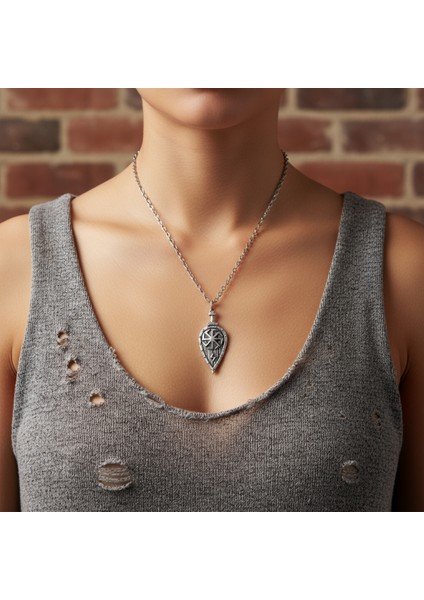Viking Kolovrat Kalkan Gümüş Kaplama Düz Zincir Kolye