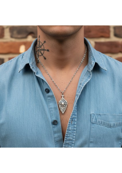 Viking Kolovrat Kalkan Gümüş Kaplama Düz Zincir Kolye fiyatları