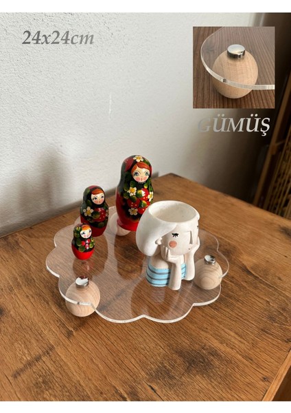 Ahşap Top Ayaklı Şeffaf Organizer, Düzenleyici ve Pleksi Stant, Şık Tasarım