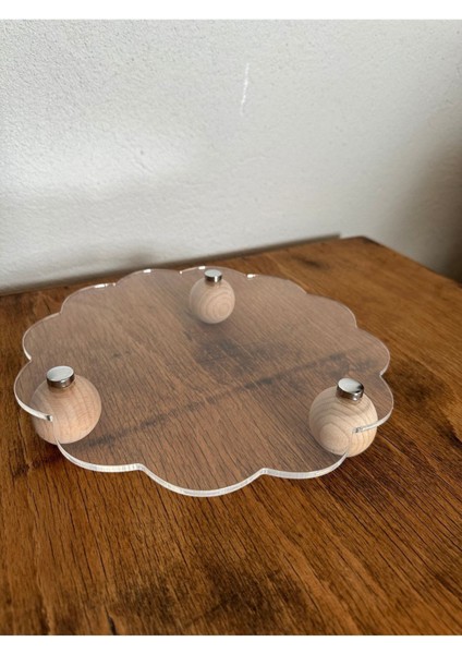 Ahşap Top Ayaklı Şeffaf Organizer, Düzenleyici ve Pleksi Stant, Şık Tasarım