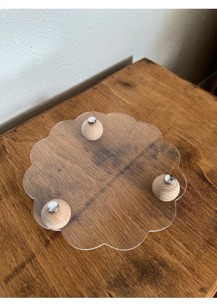 Ahşap Top Ayaklı Şeffaf Organizer, Düzenleyici ve Pleksi Stant, Şık Tasarım