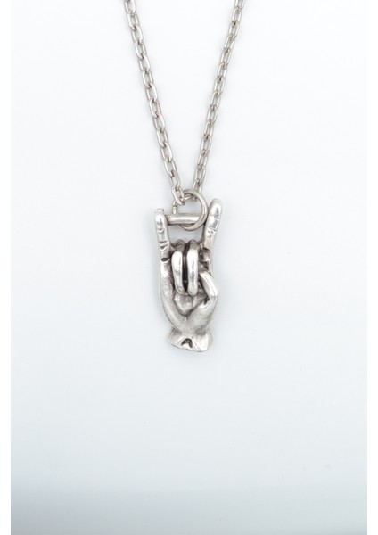 Şeytan Boynuzları - Devil Horns Gümüş Kaplama Düz Zincir Kolye