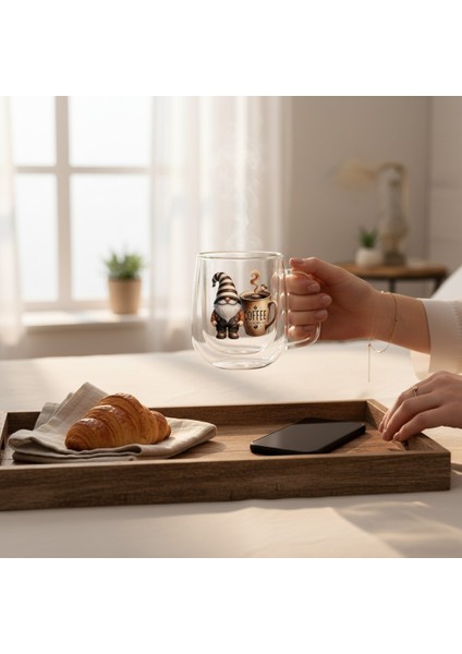 2 Adet Çift Cidarlı Baskılı Cam Kupa Bardak Double Wall Kulplu Bardak 250 ml indirimleri