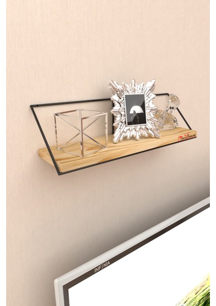 Şık Masif Doğal Ahşap Duvar Rafı Kitaplık ve Baharatlık Seti Siyah