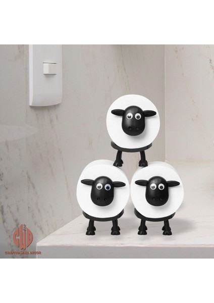 Sevimli Koyunlar Tuvalet Kağıt Tutucu, Siyah, 3'lü Dekoratif Set
