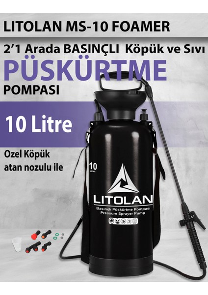 10 Litre 2'1 Arada Basınçlı Püskürtme El Pompası, Sıvı ve Köpük Püskürtücü