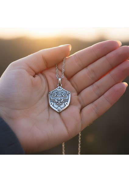 The Legend Of Zelda Kalkan Gümüş Kaplama Düz Zincir Kolye indirimleri