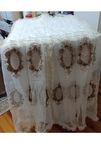 Ekru Çamaşır Makinesi Örtüsü, Koruma ve Dekorasyon Için Şık Seçenek