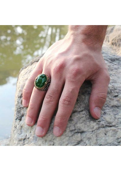 Gümüş Yeşil Zirkon Taşlı Erkek Yüzük fiyatları