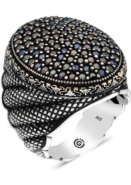 Gümüş Siyah Zirkon Taşlı Oval Erkek Yüzük