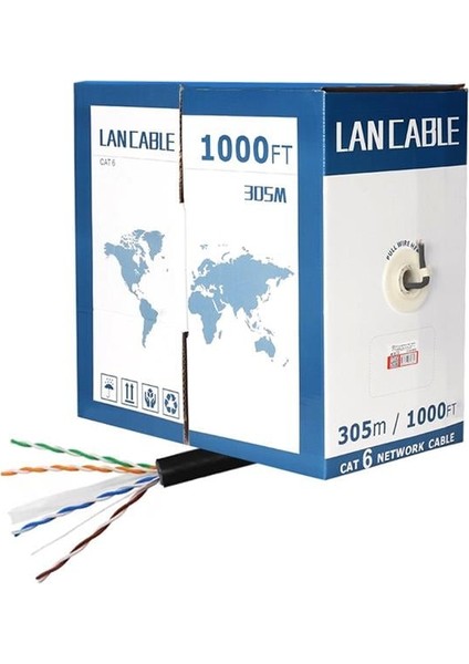 PM-8256 23 Awg 0.56 mm Cca 305 Metre Dış Mekan Siyah Cat6 Kablo