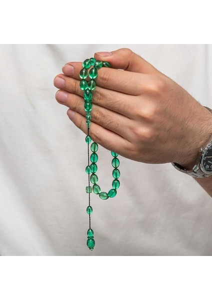 Hk Sıkma Kehribar (Ateş Kehribar) Tesbih Kapsül Kesim Zümrüt Yeşili Renk (Metal Püskülsüz)|gümüş Takı Hediyelik Ürünler fırsatları