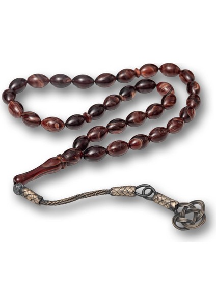 Hk Gümüş Kahverengi Kazaz Püsküllü Sıkma Kehribar Tesbih|gümüş Takı Hediyelik Ürünler