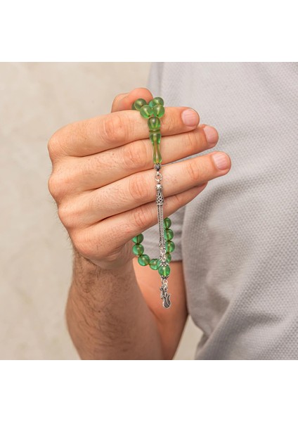 Hk Sıkma Kehribar Tesbih Gümüş Püsküllü Yeşil Yuvarlak |gümüş Takı Hediyelik Ürünler fiyatları