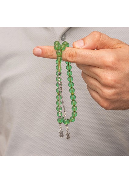 Hk Sıkma Kehribar Tesbih Gümüş Püsküllü Yeşil Yuvarlak |gümüş Takı Hediyelik Ürünler modelleri