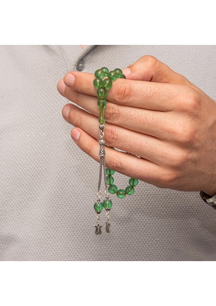 Hk Sıkma Kehribar Tesbih Gümüş Püsküllü Yeşil Yuvarlak |gümüş Takı Hediyelik Ürünler fırsatları