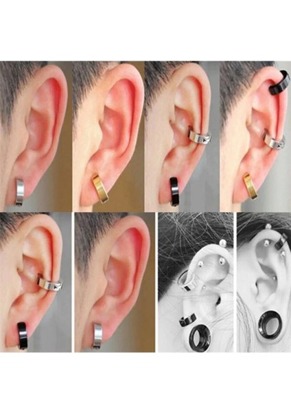 Erkek Küpesi - 1 Adet Çelik Kıstırmalı Küpe Paslanmaz Atmaz Çelik Gümüş Renk Küpe modelleri