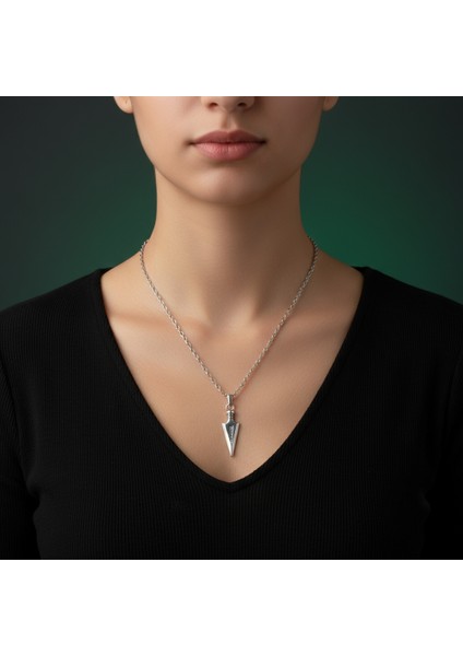 Ok ucu Gümüş Kaplama Düz Zincir Kolye